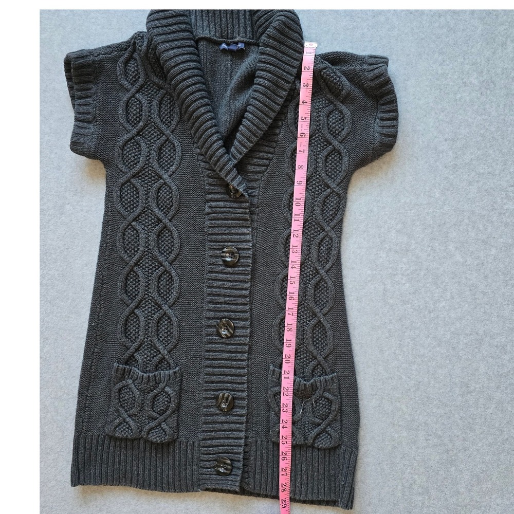 Gap Women Charcoal Cable Knit Sleeveless Cardigan Shawl Collar Pockets Y2K Small - Picture 5 of 7